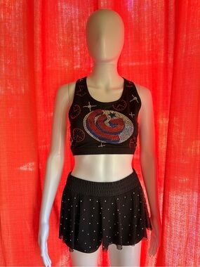 Rebels athletics Cheer Set in Black and Red with gems in size M